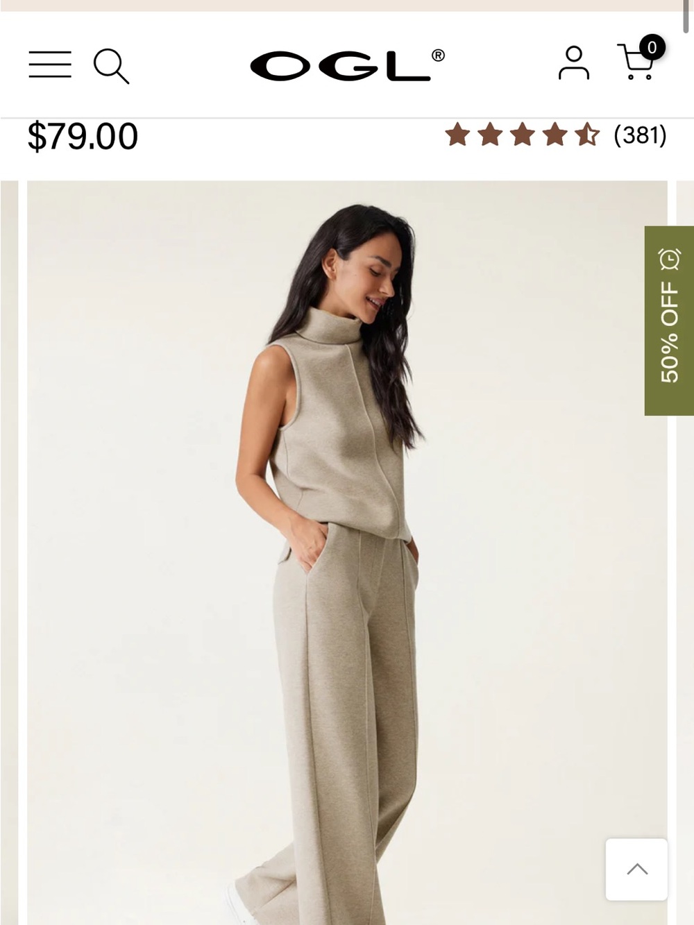 OGL Sleeveless Turtleneck Wide-Leg Jumpsuit in Cream